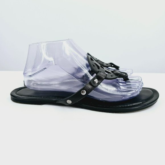 Pierre Dumas Limit Flat Slip On Thong Flip Flops Sandals 10 M Black Faux Leather - Picture 6 of 13